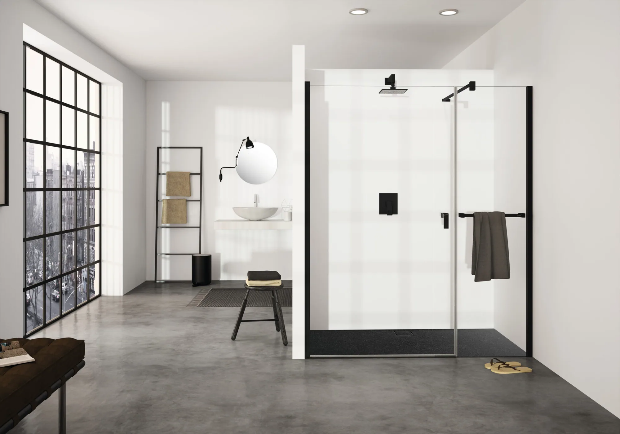 Design pure Schwingtür mit NT in Nische Black Edition