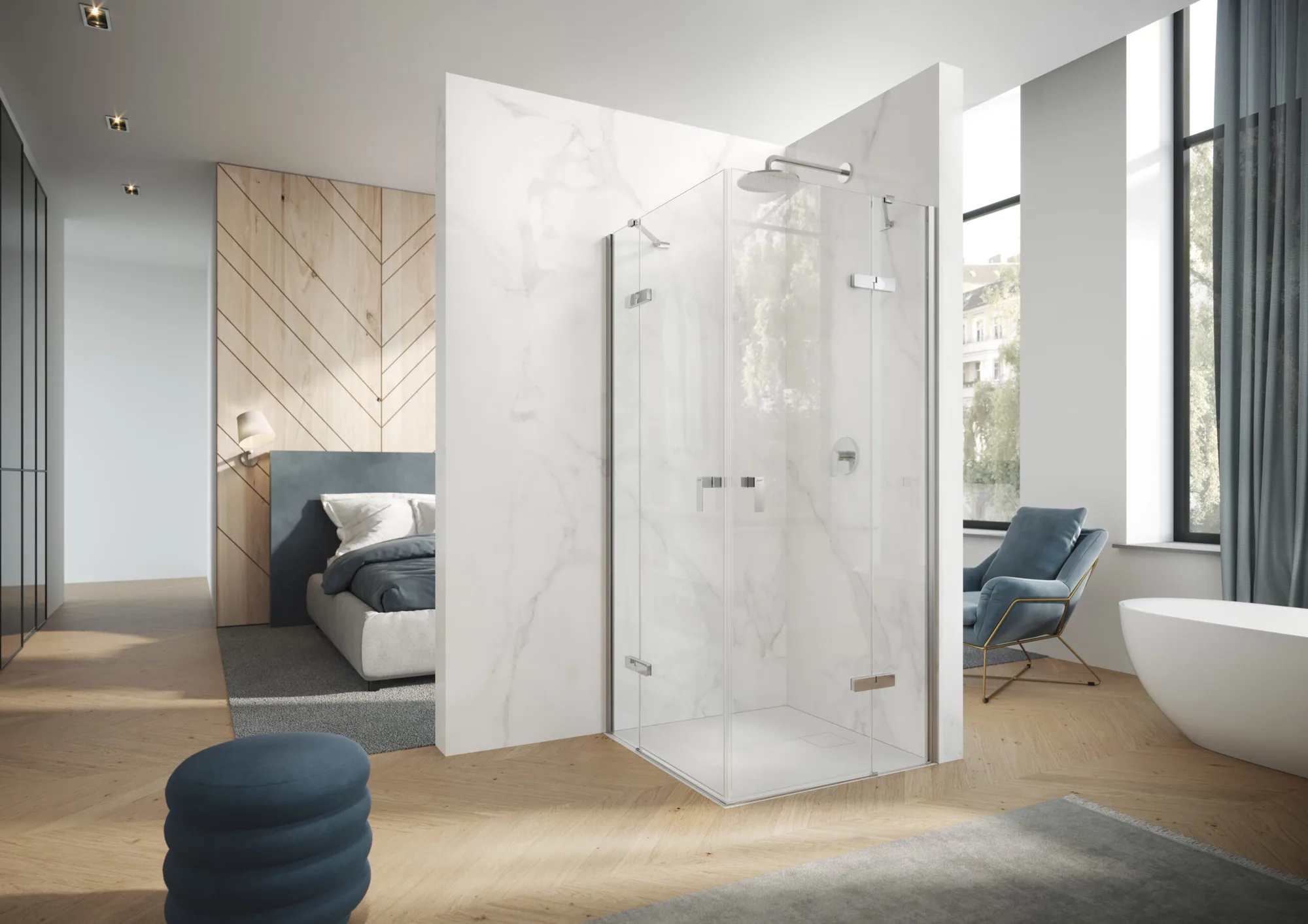 Design pure Schwingtüreckeinstieg mit festen Segmenten (mit Beschlag)