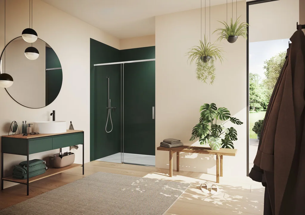 Vita pure RL Gleittür 1 teilig mit festem Segment in Nische Silber